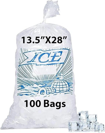 13.5X28 inches Ice Bags with Printed 1.75 Mil Metallocene (mPE)